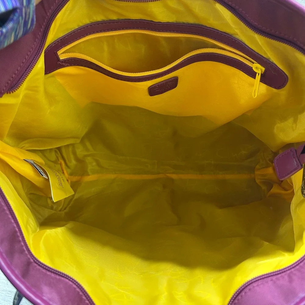STUDIO by Diane von Furstenberg Tote Bag Plum Nylon Leather Trim Zip‎ Front